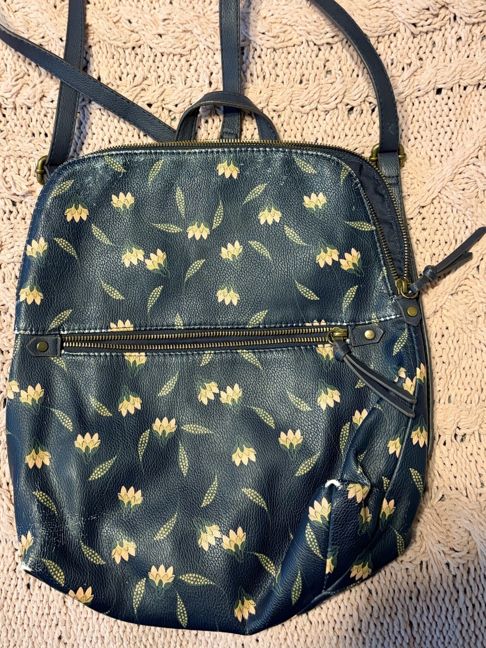 Sonoma Navy Floral Faux-Leather Backpack